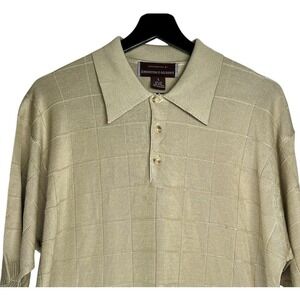 Johnston Murphy Men's Short Sleeve Sweater Knit Polo Size L 100% Silk Tan/Beige